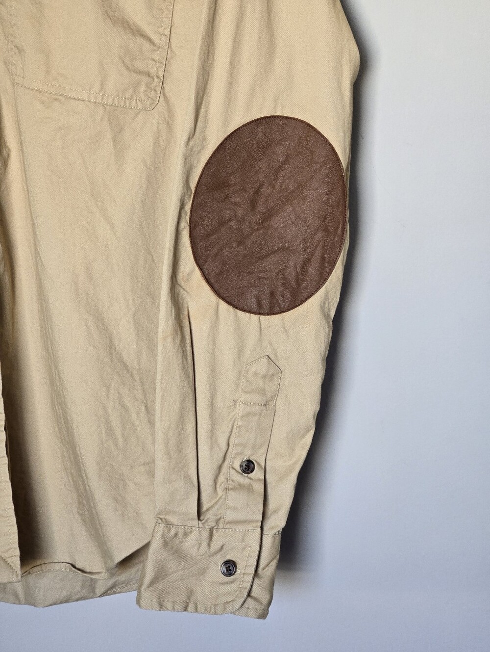 Lauren Ralph Lauren Black Label Khaki Western Safari Button-Down Leather Elbow - Picture 4 of 9